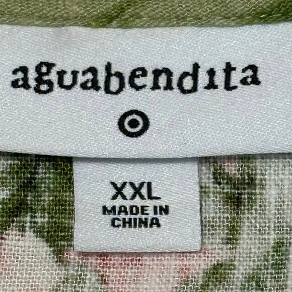 Agua Bendita Linen Blend Green Floral Crop Top Women’s XXL - Picture 2 of 7
